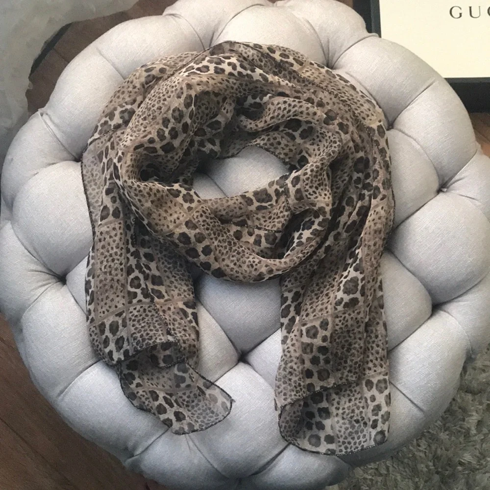 Leopard Print Sheer Scarf Brown Black Lightweight Animal Print